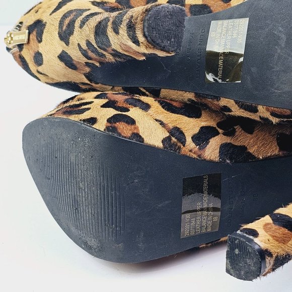 Colin Stuart Leopard Print Leather Zipper Back Ankle Bootie Sz 8B - Picture 9 of 10